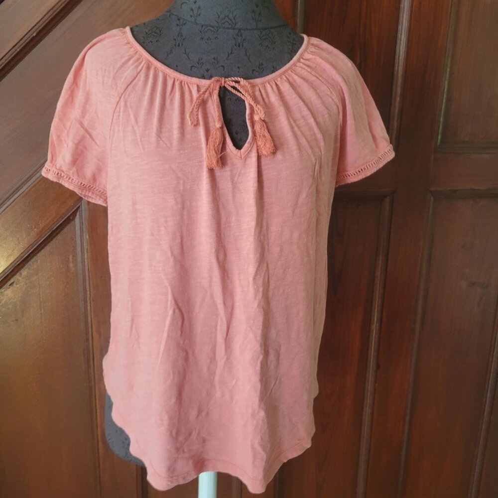 Natural Reflections Womens S Peach Tie Front Tassel Top